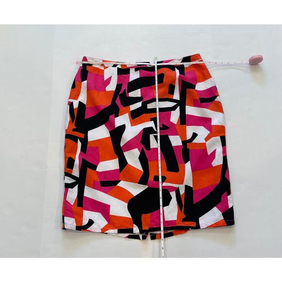 appraisal Ramie Blend Geometric Print Pink, Orange, Pencil Skirt Lined, 14 - Picture 9 of 12